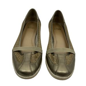Stuart Weitzman Gold Ballet Flat Tennis Shoes Slip On mesh Womens Size 10